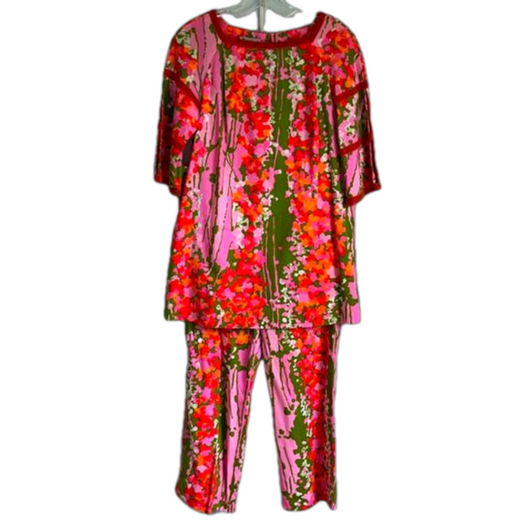 Kiyomi of Hawaii Pants - Vintage Kiyomi of Hawaii Bright Hawaiian Print Pants Set + Tunic Top Size 8